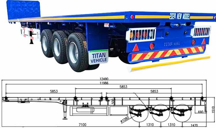 Tri Axle 40 Ft Flatbed Semi Trailer for Sale in Kinshasa Congo